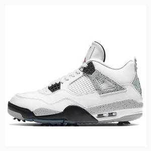 Nike Golf Cement Basketsko Air Jordan 4 Herre Hvite Svarte Rød | JD-689KC