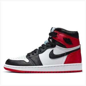 Nike High OG Satin Black Tå Basketsko Air Jordan 1 Dame Rød Svarte | JD-875FS