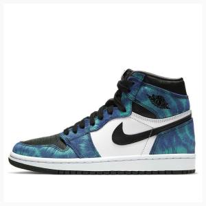 Nike High OG Tie Dye Basketsko Air Jordan 1 Dame Hvite Svarte Blå | JD-034CP