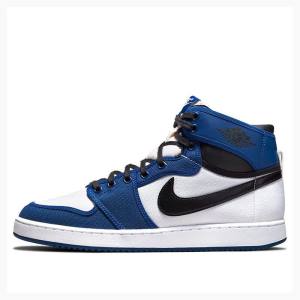 Nike KO Storm Basketsko Air Jordan 1 Herre Svarte Hvite Blå | JD-415MV