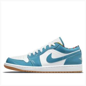 Nike Low Barcelona Cyber Teal Joggesko Air Jordan 1 Herre Hvite Blå | JD-687SF