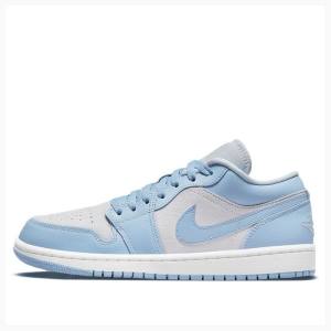 Nike Low Football Grey Aluminum Joggesko Air Jordan 1 Dame Blå Hvite | JD-714XE