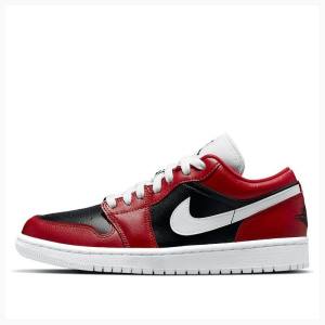 Nike Low Reverse Chicago Flip Joggesko Air Jordan 1 Dame Svarte Hvite Rød | JD-907AN