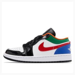 Nike Low SE Joggesko Air Jordan 1 Dame Hvite Svarte Rød Blå | JD-980OH