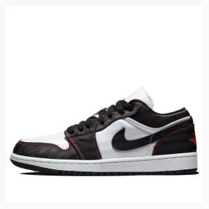 Nike Low SE Utility Joggesko Air Jordan 1 Dame Hvite Svarte Rød | JD-193HF