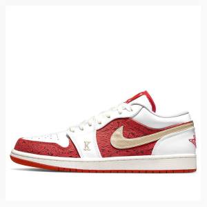 Nike Low Spades Joggesko Air Jordan 1 Herre Hvite Rød | JD-895CF