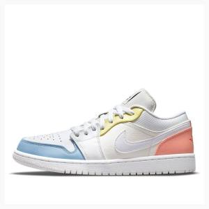 Nike Low To My First Coach Joggesko Air Jordan 1 Herre Gul Blå Rosa | JD-983ZM