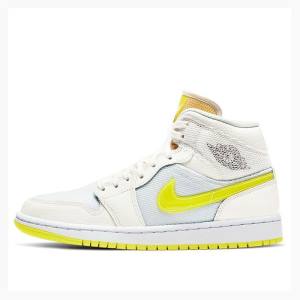 Nike MId SE Sail Basketsko Air Jordan 1 Dame Hvite Gul | JD-752IP