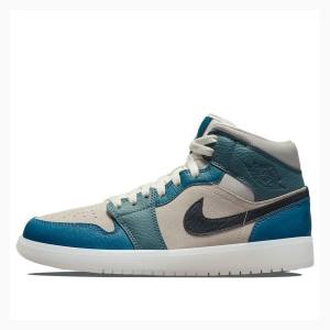 Nike Mid Basketsko Air Jordan 1 Dame Blå Hvite Rød | JD-064HW