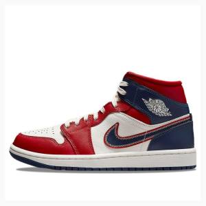 Nike Mid Basketsko Air Jordan 1 Dame Blå Rød | JD-823PM