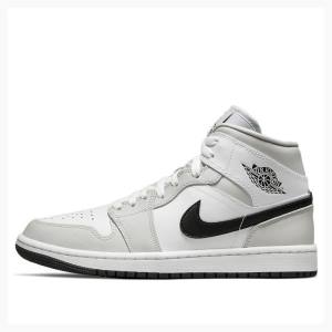 Nike Mid Basketsko Air Jordan 1 Dame Hvite Grå Svarte | JD-528ZU