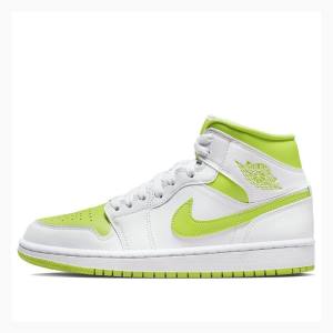 Nike Mid Basketsko Air Jordan 1 Dame Hvite Grønn | JD-632ZQ