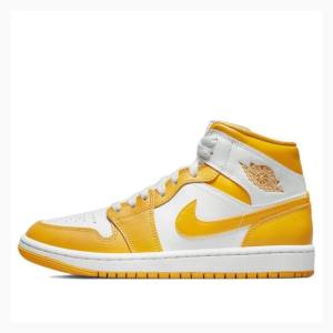 Nike Mid Basketsko Air Jordan 1 Dame Hvite Gul | JD-907NF