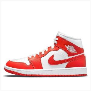 Nike Mid Basketsko Air Jordan 1 Dame Rød Hvite | JD-518UY