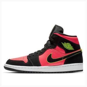 Nike Mid Basketsko Air Jordan 1 Dame Svarte Rød | JD-678TD