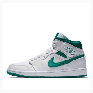 Nike Mid Basketsko Air Jordan 1 Herre Grønn Hvite | JD-518TK