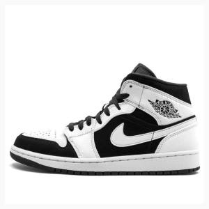 Nike Mid Basketsko Air Jordan 1 Herre Hvite Svarte | JD-184MQ