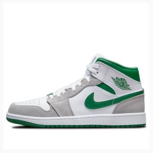 Nike Mid Basketsko Air Jordan 1 Herre Hvite Grå Grønn | JD-672JU