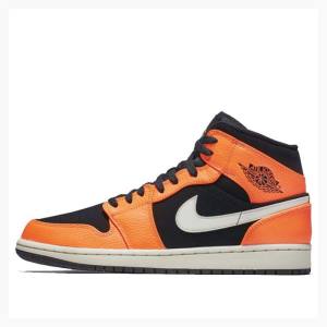 Nike Mid Basketsko Air Jordan 1 Herre Oransje Svarte | JD-518CF