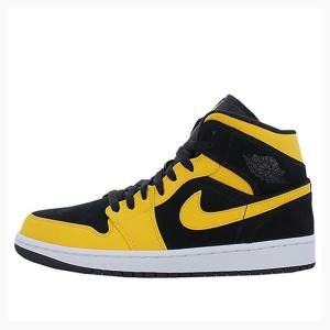 Nike Mid Basketsko Air Jordan 1 Herre Svarte Gul | JD-028TN