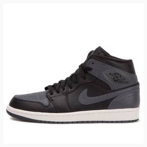 Nike Mid Basketsko Air Jordan 1 Herre Svarte Mørke Grå | JD-365DX