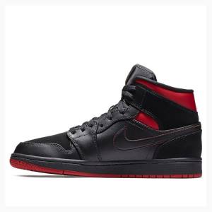 Nike Mid Basketsko Air Jordan 1 Herre Svarte Rød | JD-724ZJ