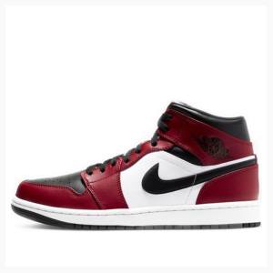 Nike Mid Chicago Basketsko Air Jordan 1 Herre Svarte Hvite Rød | JD-436NE