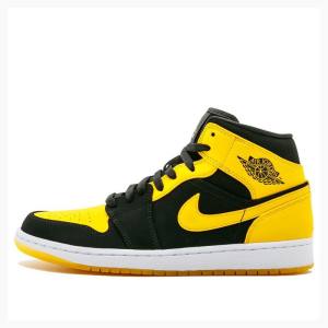 Nike Mid New Love Basketsko Air Jordan 1 Herre Svarte Gul | JD-431RC