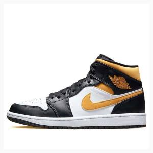 Nike Mid Pollen Basketsko Air Jordan 1 Herre Svarte Hvite Gul | JD-801OG