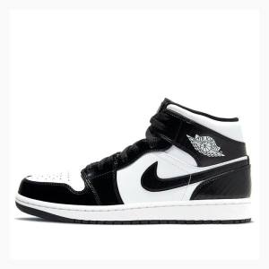 Nike Mid SE ASW All Star Panda Patent Lær 2021 - Carbon Fiber Basketsko Air Jordan 1 Herre Svarte Hvite | JD-856CG