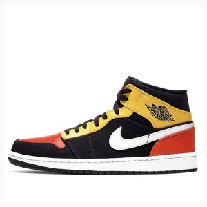 Nike Mid SE Basketsko Air Jordan 1 Herre Svarte Gul Oransje | JD-072WH