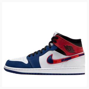 Nike Mid SE Basketsko Air Jordan 1 Herre Hvite Blå Rød | JD-389FN