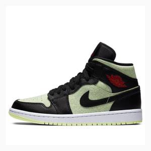 Nike Mid SE 'Black Barely Volt' Basketsko Air Jordan 1 Dame Svarte Grønn | JD-764YX