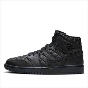 Nike Mid SE 'Black Quilted' Basketsko Air Jordan 1 Dame Svarte | JD-302CT