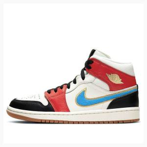 Nike Mid SE Let(Her)Man Basketsko Air Jordan 1 Dame Hvite Rød Blå | JD-148JI