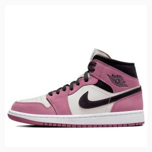 Nike Mid SE Light Mulberry Basketsko Air Jordan 1 Dame Svarte Hvite Rosa | JD-318WC