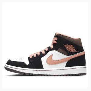 Nike Mid SE Peach Mocha Basketsko Air Jordan 1 Dame Hvite Svarte Rosa | JD-712FP