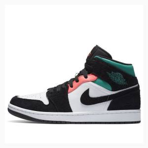 Nike Mid SE South Beach Basketsko Air Jordan 1 Herre Svarte Hvite | JD-945LZ