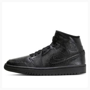 Nike Mid Snakeskin Basketsko Air Jordan 1 Dame Svarte | JD-650IF