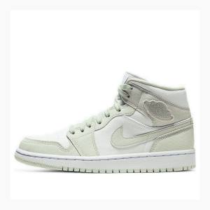 Nike Mid Spruce Aura Basketsko Air Jordan 1 Dame Grønn Hvite | JD-691NO