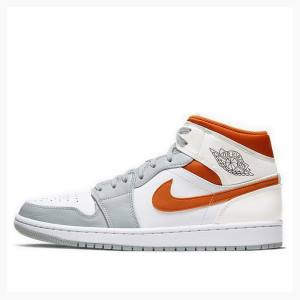 Nike Mid Starfish Basketsko Air Jordan 1 Herre Hvite Grå Oransje | JD-934CW