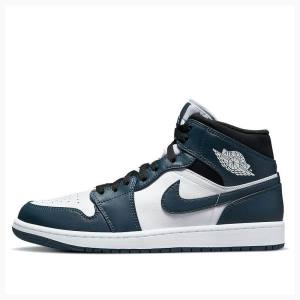 Nike Mid Teal Basketsko Air Jordan 1 Herre Hvite Blå | JD-961HL