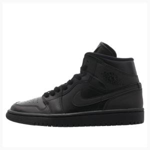 Nike Mid Triple Basketsko Air Jordan 1 Dame Svarte | JD-213RQ