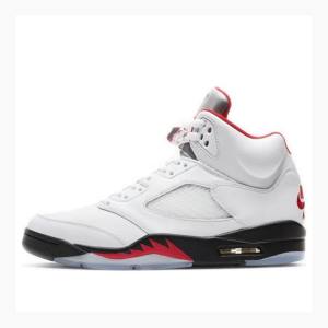 Nike Retro Fire Basketsko Air Jordan 5 Herre Hvite Rød | JD-095QI