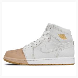 Nike Retro HI PRM Tan Basketsko Air Jordan 1 Dame Hvite Brune | JD-213EO