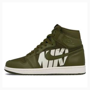 Nike Retro High OG Swoosh Basketsko Air Jordan 1 Herre Olivengrønne | JD-976RG