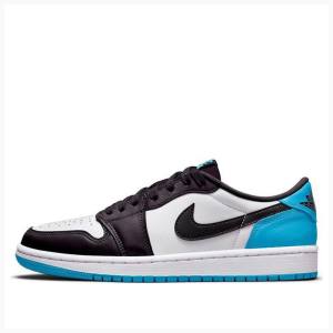 Nike Retro Low OG UNC Joggesko Air Jordan 1 Herre Svarte Hvite Blå | JD-256MF