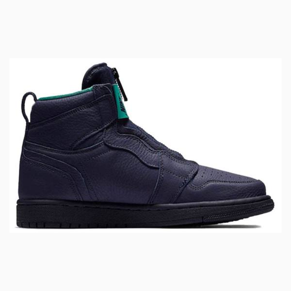 Nike High Zip Blackened Basketsko Air Jordan 1 Dame Marineblå | JD-490EP