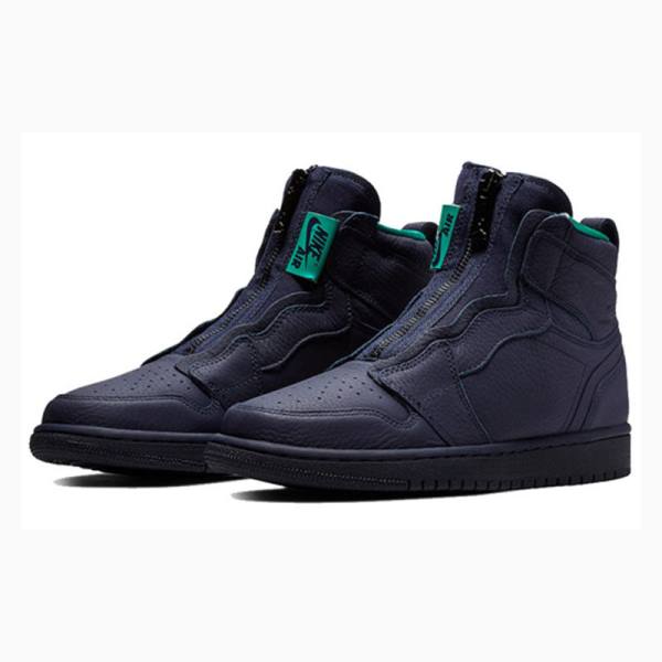 Nike High Zip Blackened Basketsko Air Jordan 1 Dame Marineblå | JD-490EP