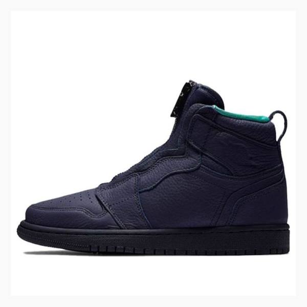 Nike High Zip Blackened Basketsko Air Jordan 1 Dame Marineblå | JD-490EP